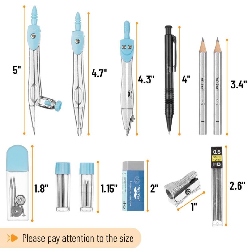 Juego de geometría Mr. Pen de 15 piezas con transportador y regla de 15 cm