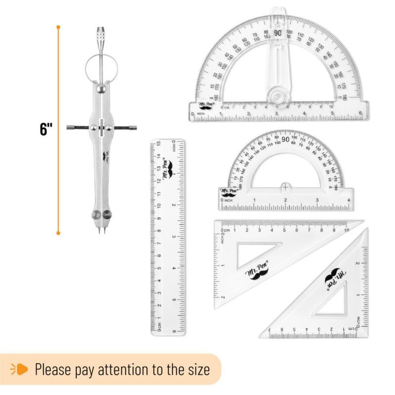 Juego de geometría Mr. Pen de 15 piezas con transportador y regla de 15 cm