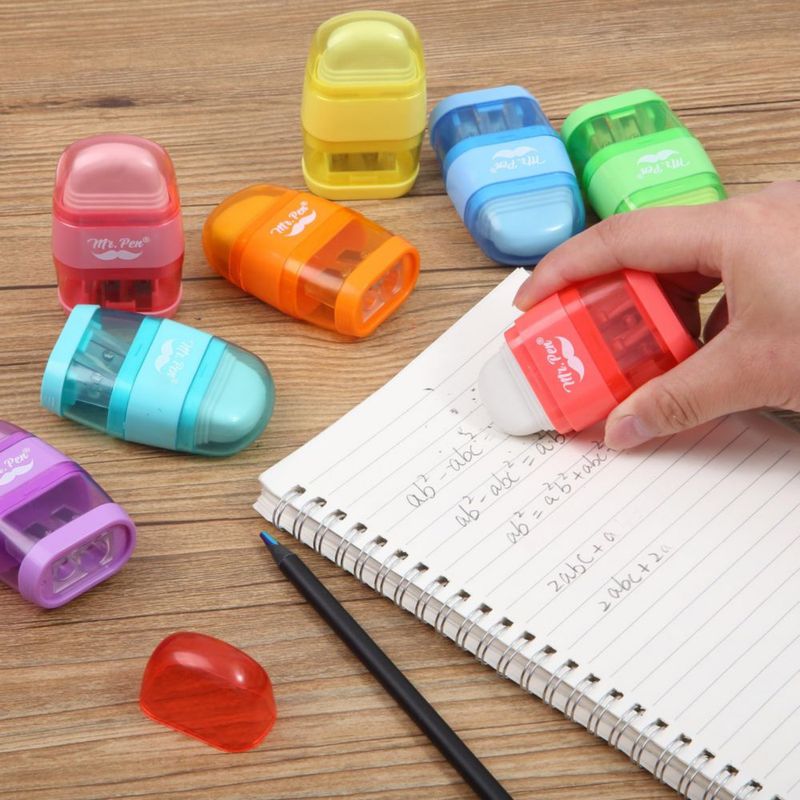 Sacapuntas Mr. Pen Paquete de 4 con Borrador de Doble Agujero