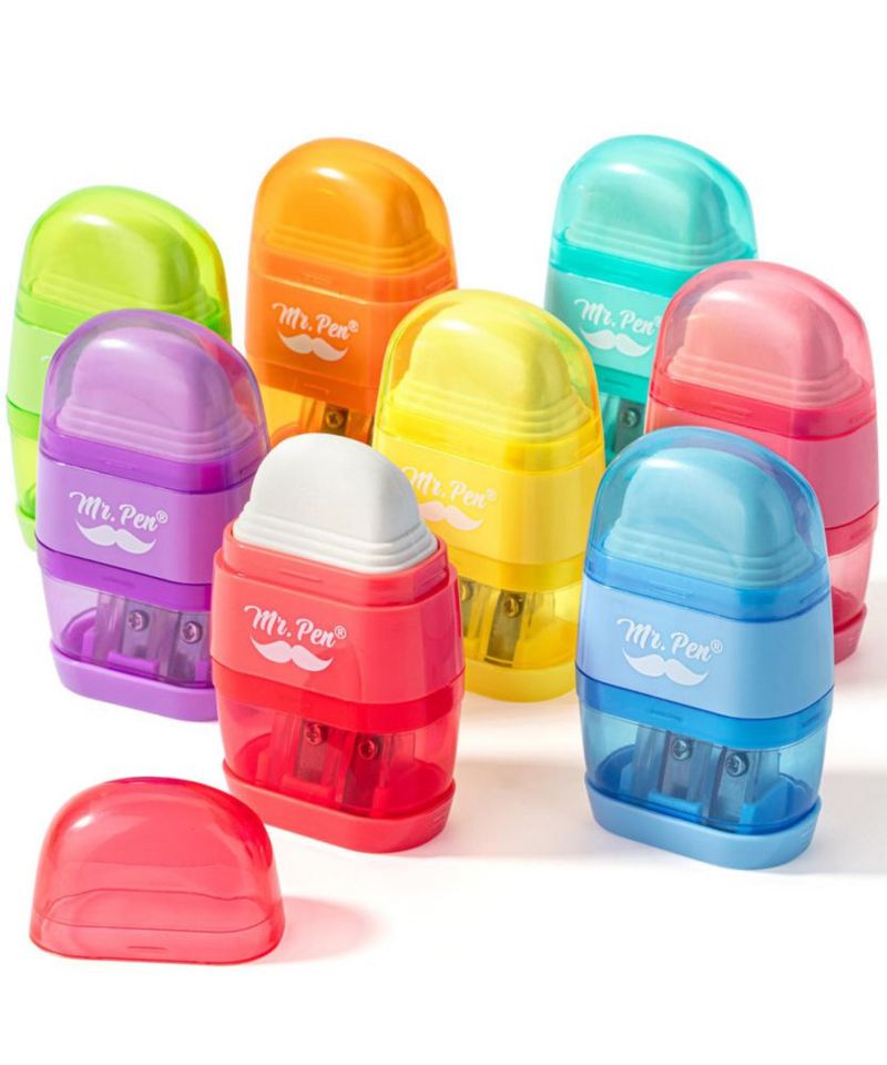 Sacapuntas Mr. Pen Paquete de 4 con Borrador de Doble Agujero