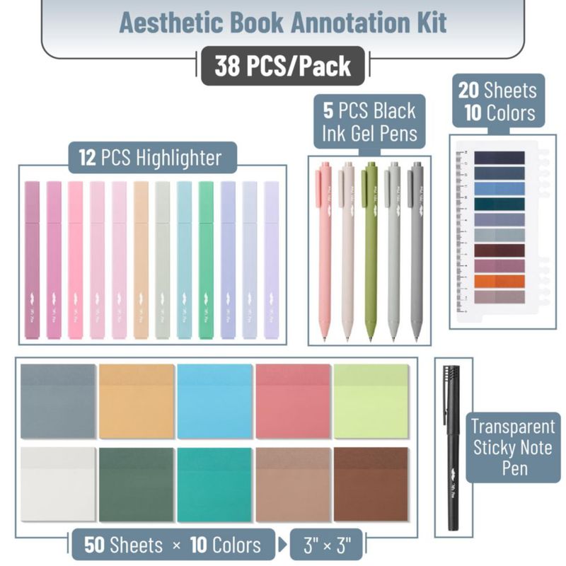 Kit de anotación Mr. Pen de 38 piezas con resaltadores y bolígrafos de gel adhesivos