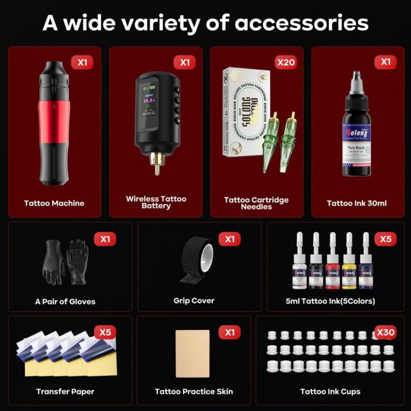 Kit de Máquina de Tatuaje Sin Cable Solong Tattoo 1800mAh LED