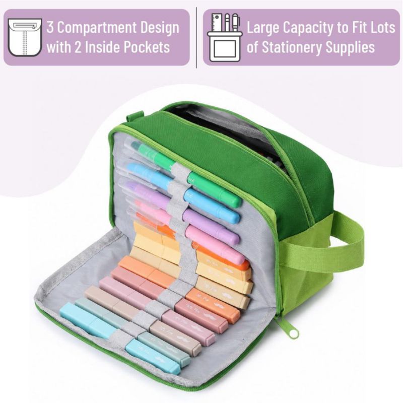 Estuche para lápices Mr. Pen de 3 compartimentos y 2 bolsillos verde