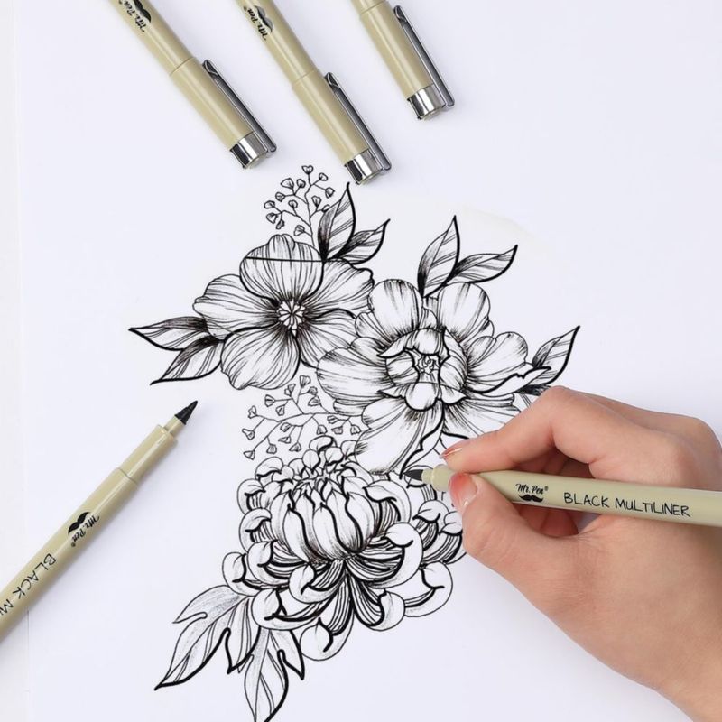 Plumas de Dibujo Mr. Pen 16 tamaños tinta negra impermeable