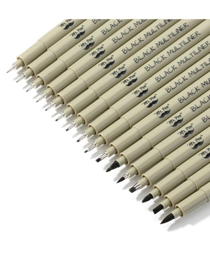 Plumas de Dibujo Mr. Pen 16 tamaños tinta negra impermeable