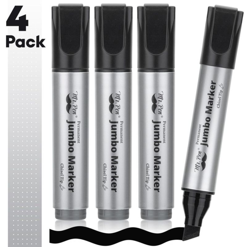 Marcadores Mr. Pen Jumbo de 4 unidades negros punta biselada impermeables