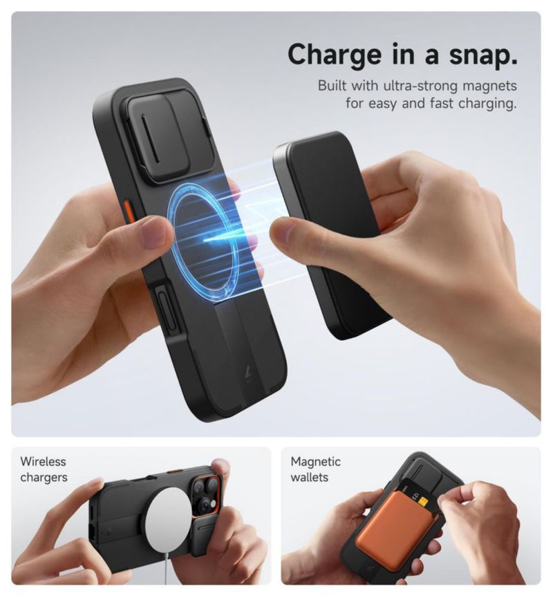 Funda SURITCH para iPhone 16 Pro con cámara deslizante negra