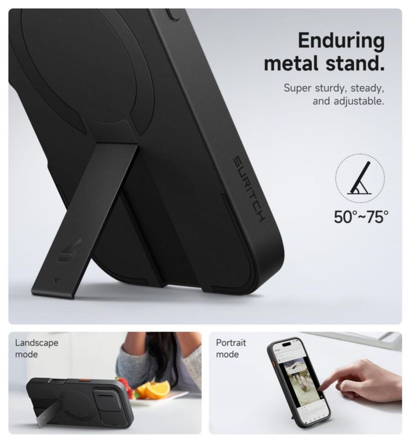 Funda SURITCH para iPhone 16 Pro con cámara deslizante negra