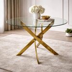 Mesa comedor redonda de cristal denver elegante 110 cm cristal dorado