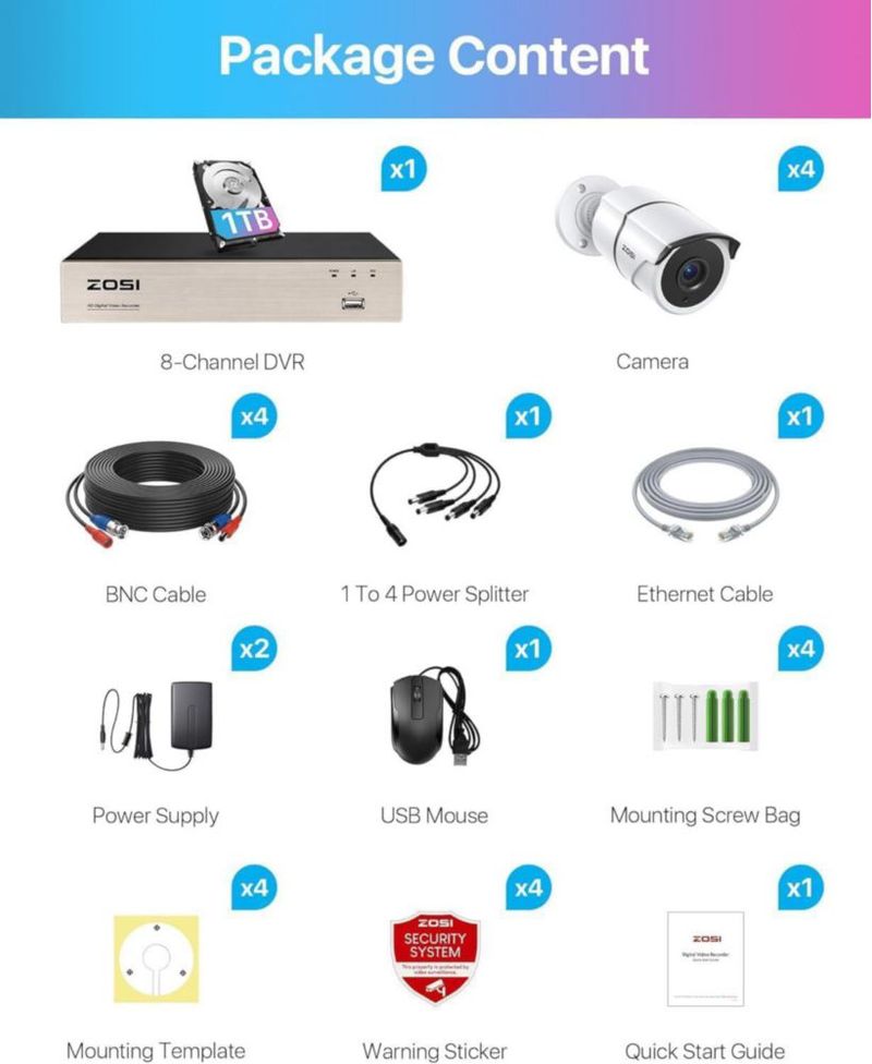 Sistema de Seguridad ZOSI 8 canales con disco duro de 1 TB y detección IA