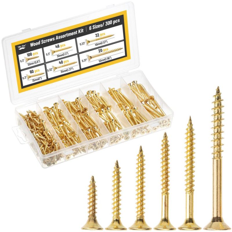 Kit de Tornillos para Madera Mr. Pen 300 piezas Phillips con Acabado Dorado