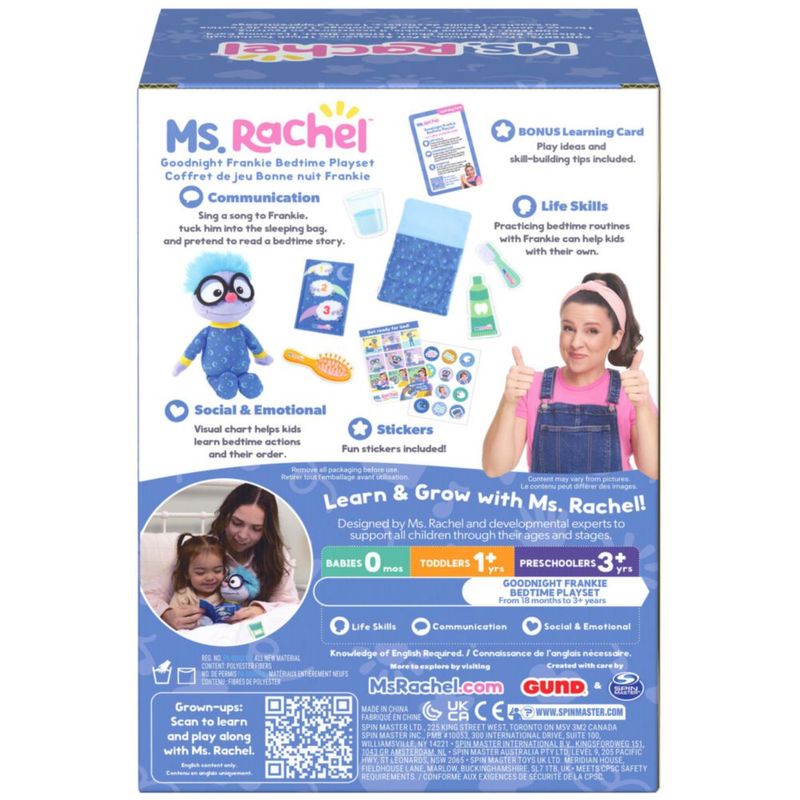 Set de juego de peluche para niños pequeños Buenas noches Frankie de Ms. Rachel 28 cm