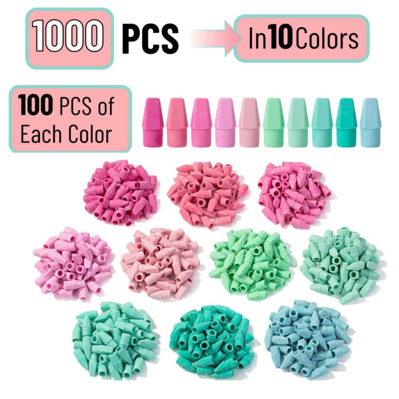 Gomas de borrar para lápiz Mr. Pen paquete de 1000 coloridas y sin látex