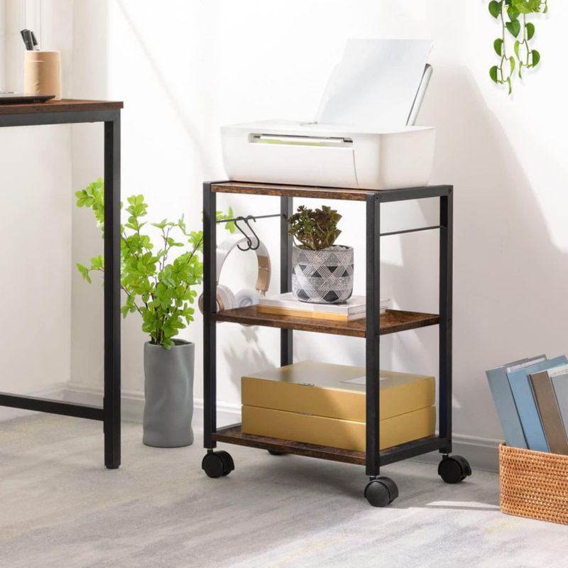 Soporte para impresora MAHANCRIS 42 cm carrito de 3 niveles con ruedas estilo rústico