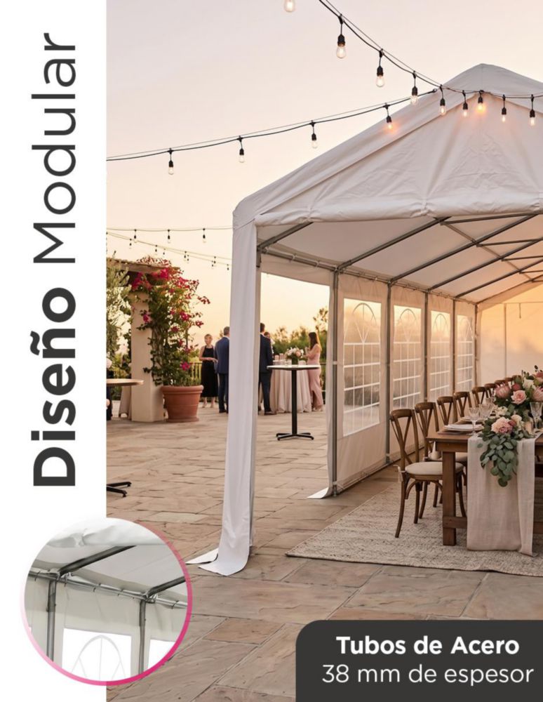 TOLDO ARMABLE 6X12 KANSAS BLANCO IMPERMEABLE PARA EVENTOS