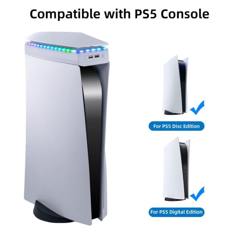 Ventilador de enfriamiento Mcbazel para PS5 con luz RGB y cubierta antipolvo puertos USB
