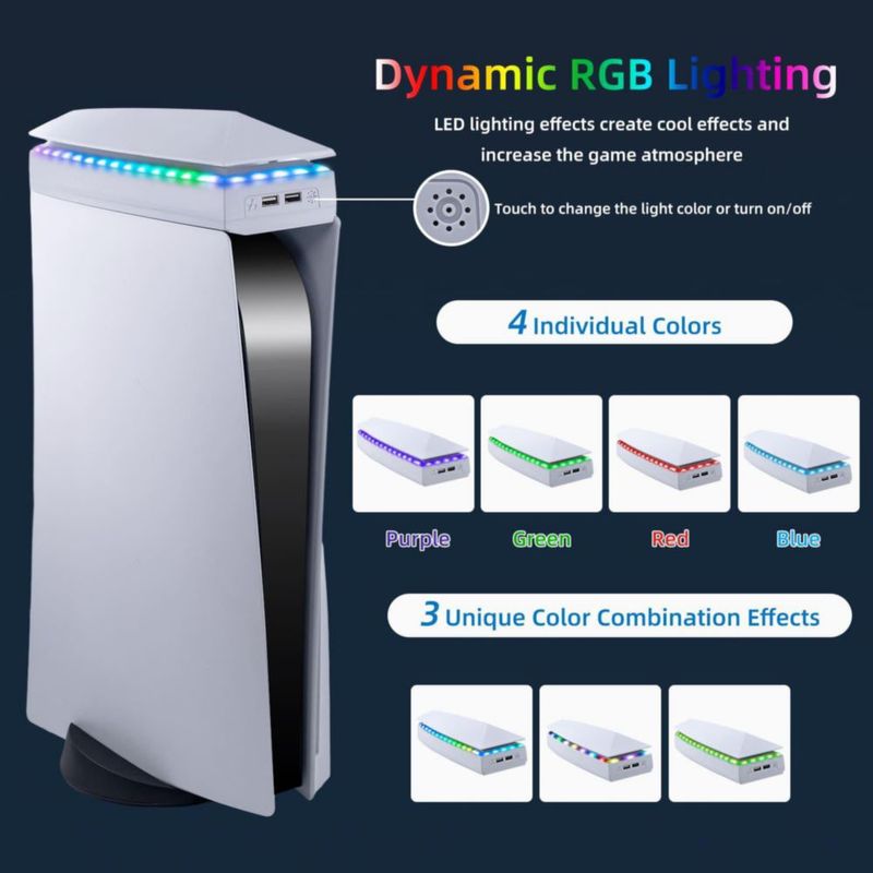 Ventilador de enfriamiento Mcbazel para PS5 con luz RGB y cubierta antipolvo puertos USB