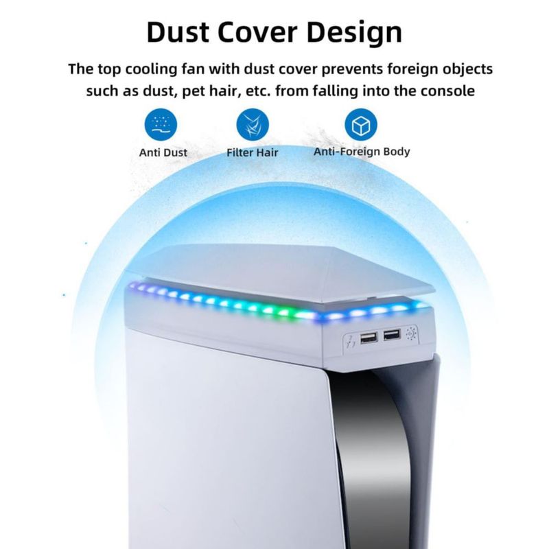 Ventilador de enfriamiento Mcbazel para PS5 con luz RGB y cubierta antipolvo puertos USB
