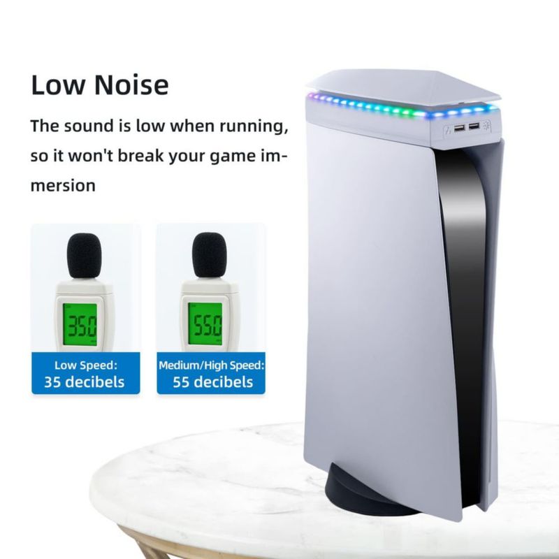 Ventilador de enfriamiento Mcbazel para PS5 con luz RGB y cubierta antipolvo puertos USB