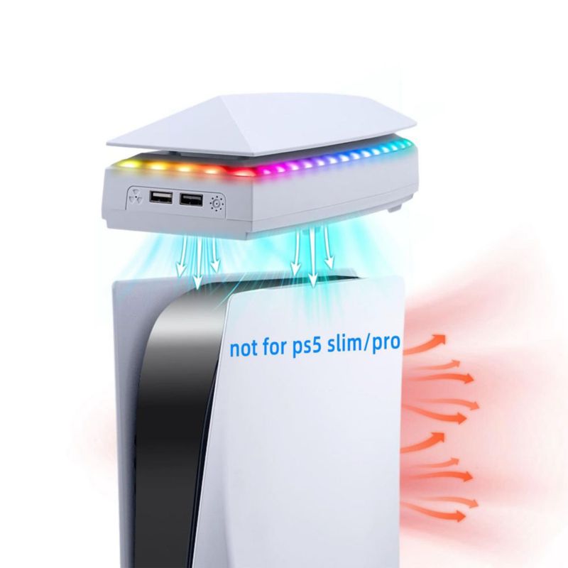 Ventilador de enfriamiento Mcbazel para PS5 con luz RGB y cubierta antipolvo puertos USB