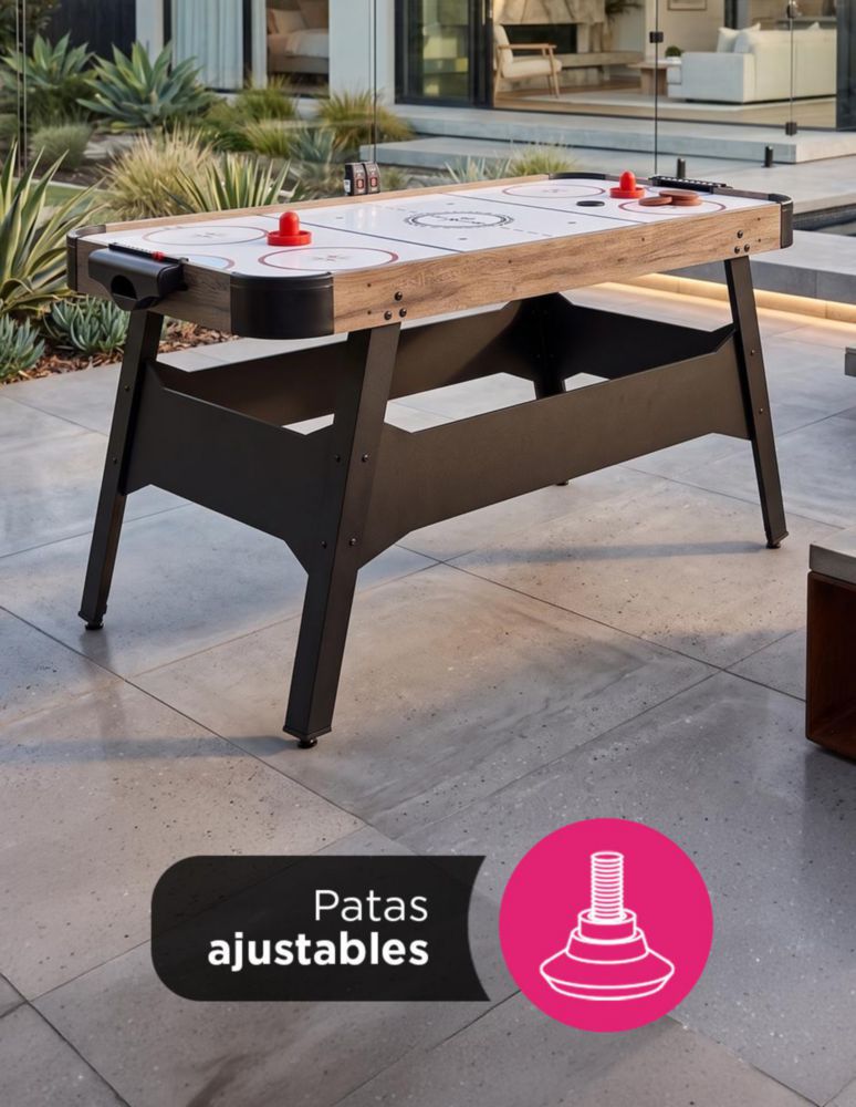 MESA DE HOCKEY DE AIRE CROSBY BLANCO VÄNLIG. MESA DE JUEGO DE 137 CM EN MADERA DE INGENIERÍA CON MARCADOR LED ELECTRÓNICO Y PATAS AJUSTABLES