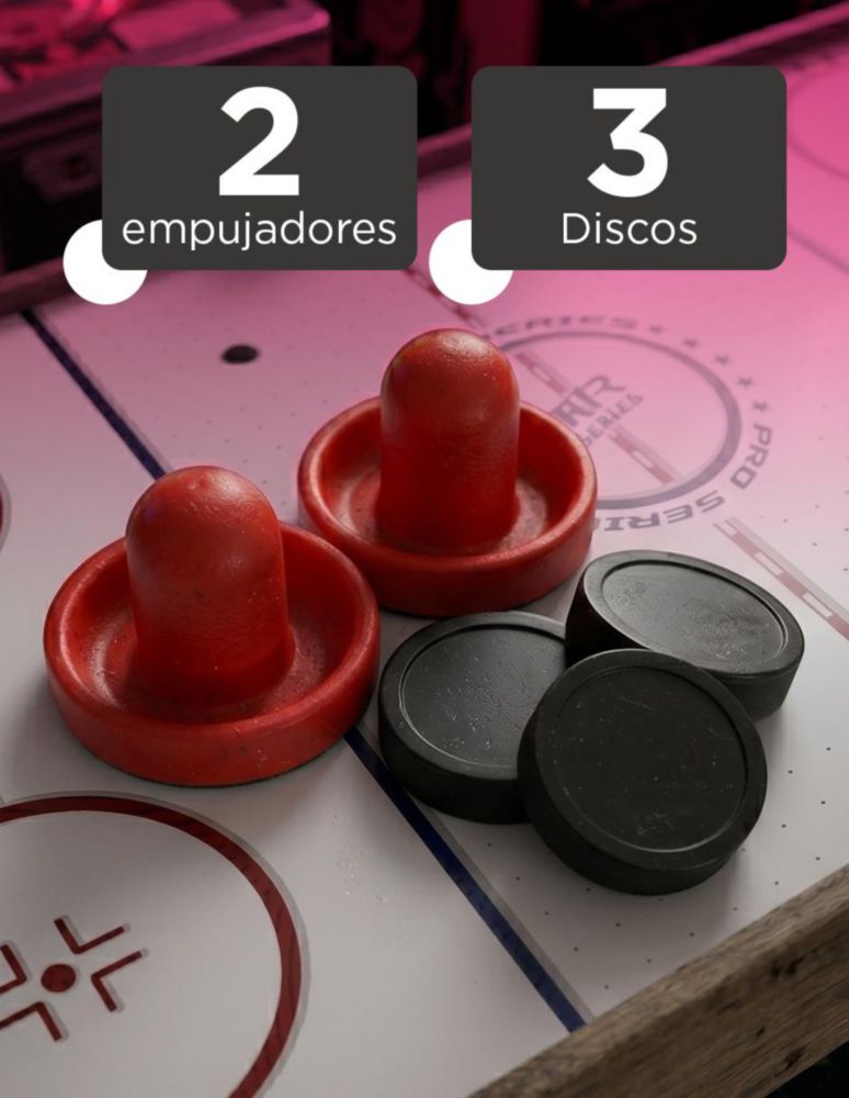 MESA DE HOCKEY DE AIRE CROSBY BLANCO VÄNLIG. MESA DE JUEGO DE 137 CM EN MADERA DE INGENIERÍA CON MARCADOR LED ELECTRÓNICO Y PATAS AJUSTABLES