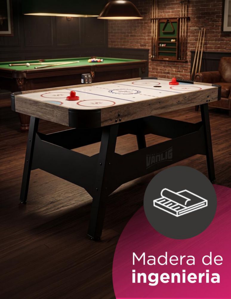 MESA DE HOCKEY DE AIRE CROSBY BLANCO VÄNLIG. MESA DE JUEGO DE 137 CM EN MADERA DE INGENIERÍA CON MARCADOR LED ELECTRÓNICO Y PATAS AJUSTABLES