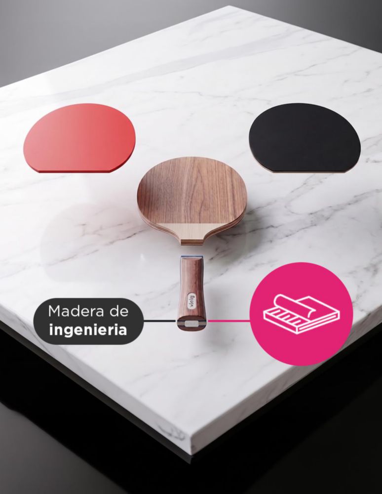 KIT DE PING PONG TALOS VÄNLIG. SET DE DOS PALETAS DE MADERA DE INGENIERÍA CON DOS EFECTOS DE TIRO, TRES PELOTAS DE 4 CM Y BOLSA DE TRANSPORTE.
