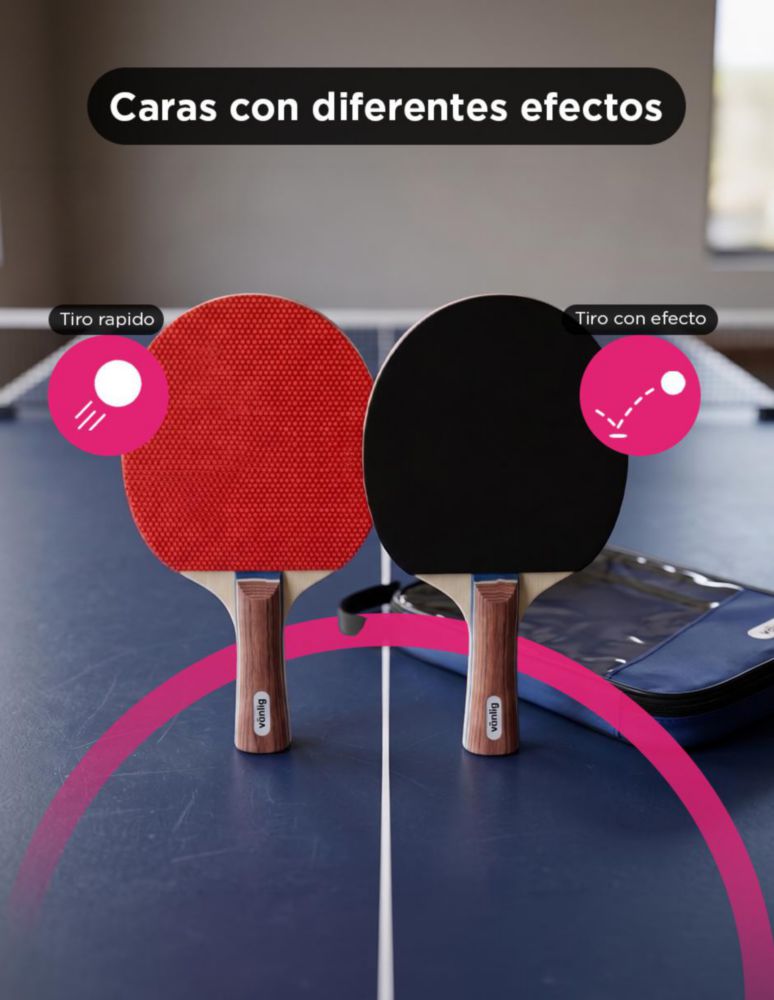 KIT DE PING PONG TALOS VÄNLIG. SET DE DOS PALETAS DE MADERA DE INGENIERÍA CON DOS EFECTOS DE TIRO, TRES PELOTAS DE 4 CM Y BOLSA DE TRANSPORTE.