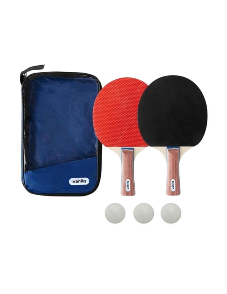 KIT DE PING PONG TALOS VÄNLIG. SET DE DOS PALETAS DE MADERA DE INGENIERÍA CON DOS EFECTOS DE TIRO, TRES PELOTAS DE 4 CM Y BOLSA DE TRANSPORTE.