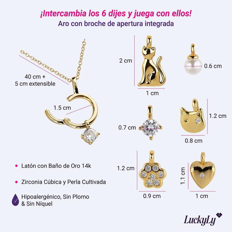Set collar luckyly baño de oro 14k y dijes regalos para mujer noa