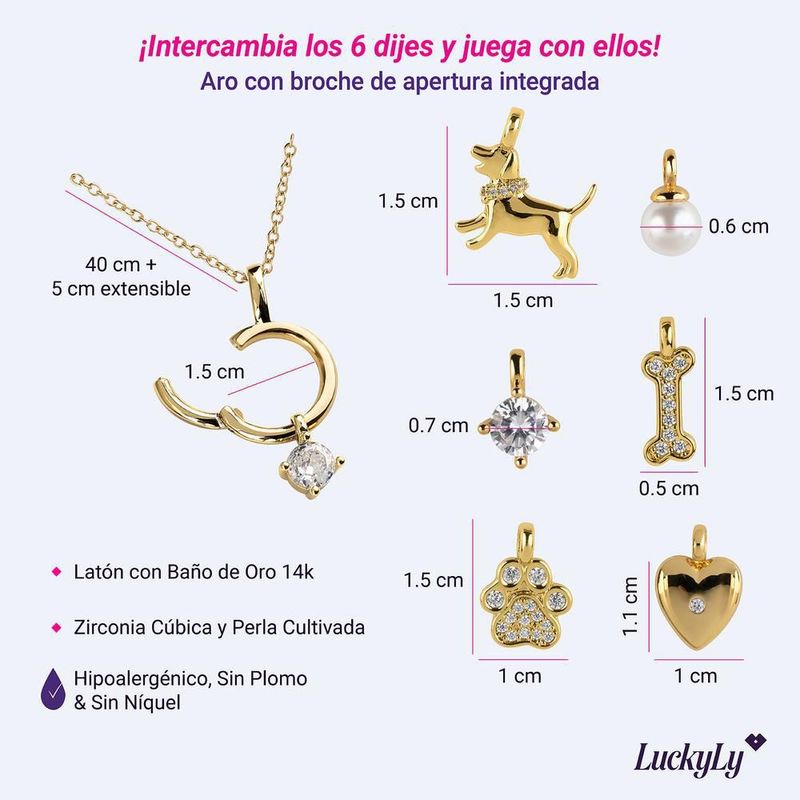 Set collar luckyly baño de oro 14k y dijes regalos para mujer noa