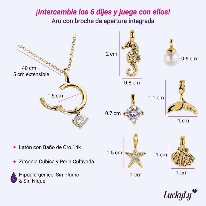 Set collar luckyly baño de oro 14k y dijes regalos para mujer noa