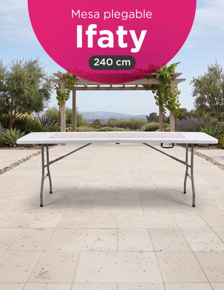 MESA PLEGABLE DE PORTAFOLIO IFATY DE POLIETILENO 2.40 M COLOR BLANCO