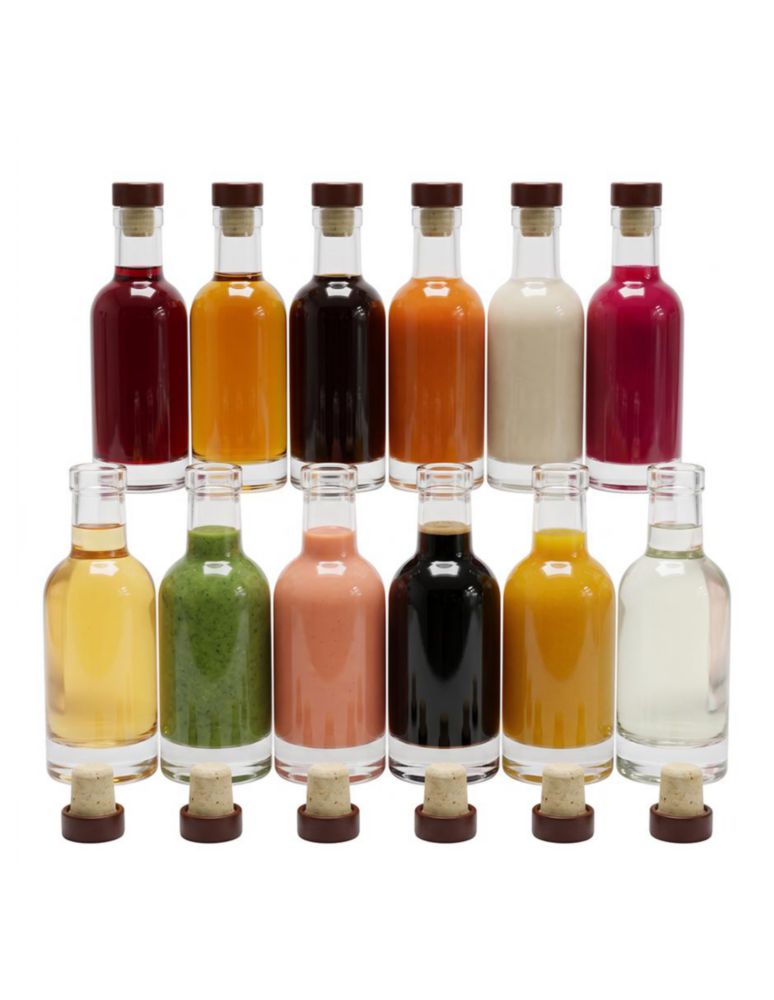 JUEGO DE 24 BOTELLAS DE VIDRIO REFRIGERABLES DE 100 ML PARA BEBIDAS Y ADEREZOS