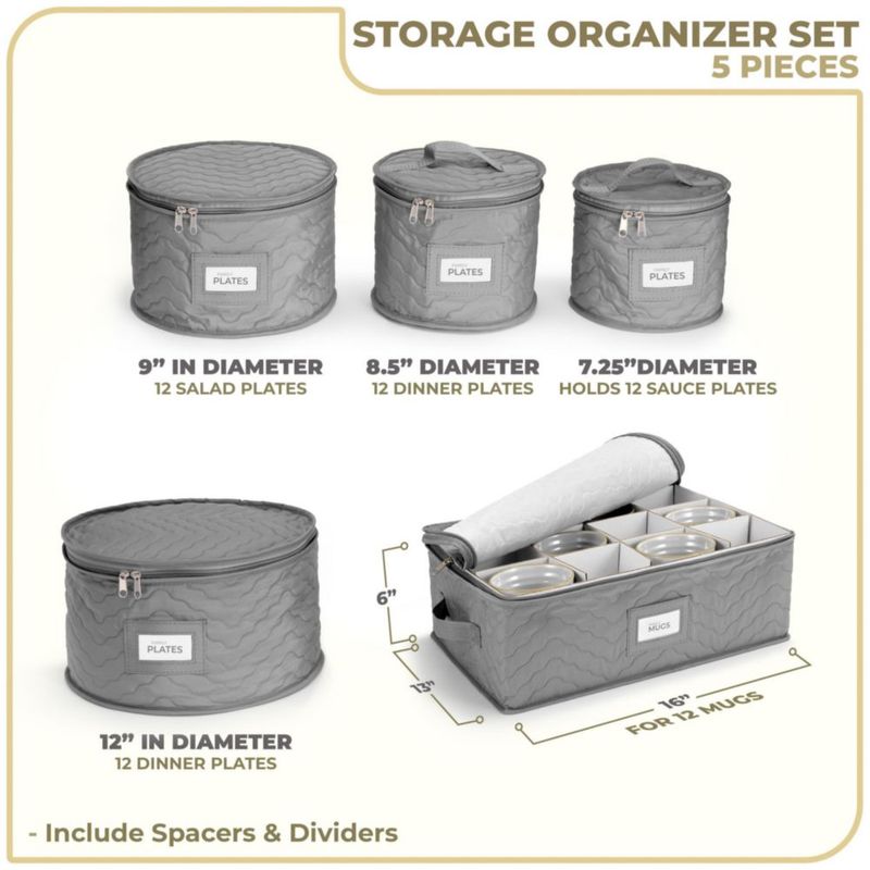Set de Almacenamiento para Vajilla de Porcelana Sorbus de 5 Piezas Gris