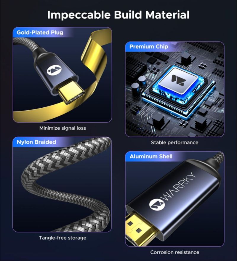 Cable USB C a HDMI Warky de 1 m (4K @60Hz) Tipo-C a HDMI 2.0