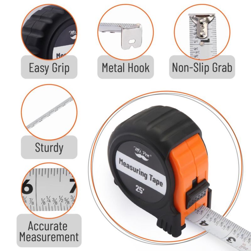 Cinta Métrica Retráctil Mr. Pen 76 m Naranja Lectura Fácil