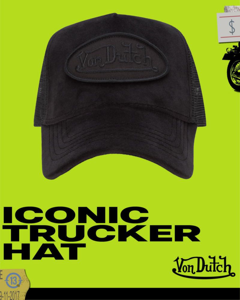 Gorra tipo trucker Von Dutch de terciopelo con cierre snapback y panel trasero de malla