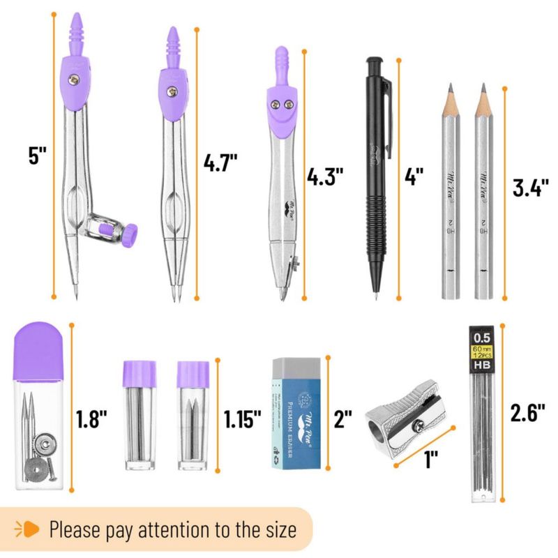 Juego de geometría Mr. Pen de 15 piezas con transportador de 152 cm y divisor
