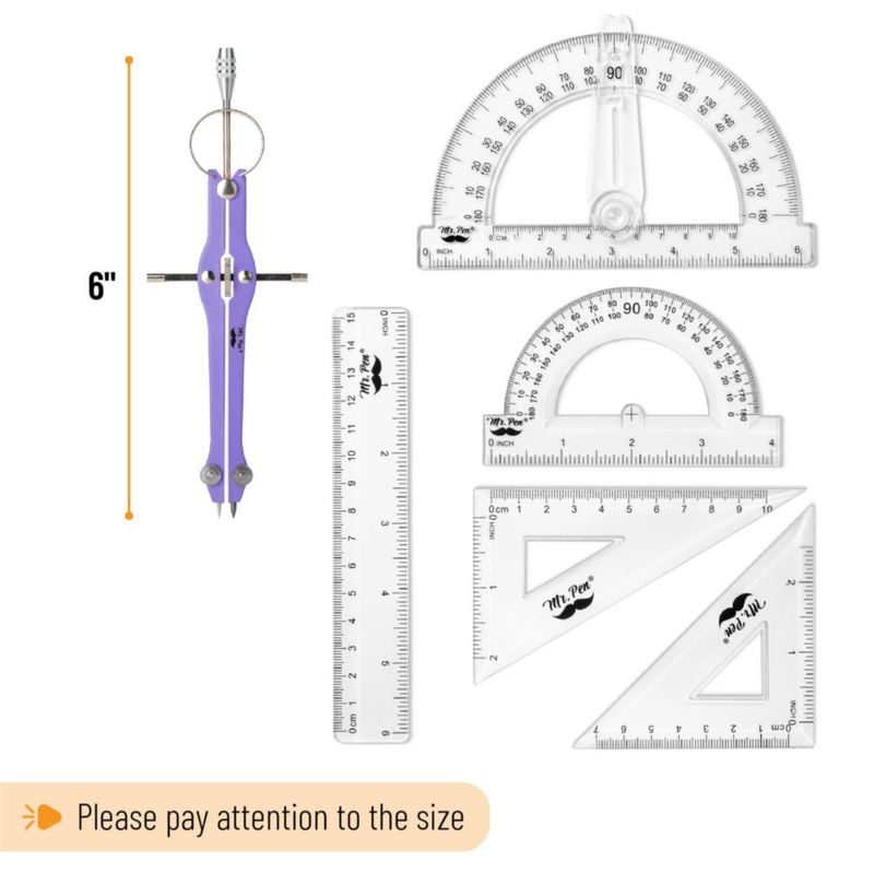 Juego de geometría Mr. Pen de 15 piezas con transportador de 152 cm y divisor