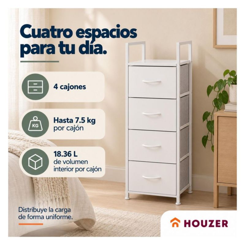 Comoda Cajonera Vertical 4 Cajones Organizador Ropa Recamara Nordico