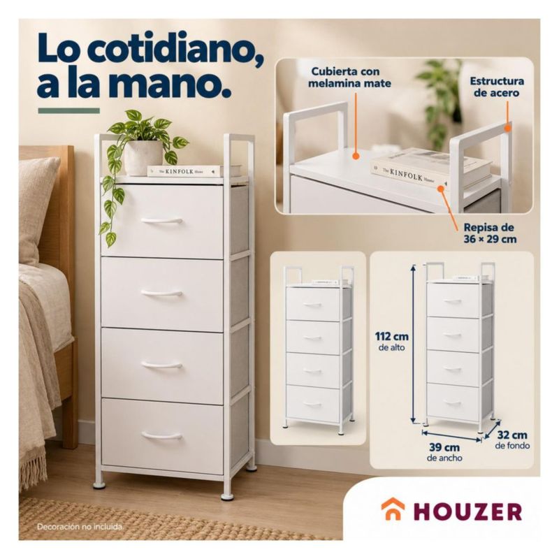 Comoda Cajonera Vertical 4 Cajones Organizador Ropa Recamara Nordico