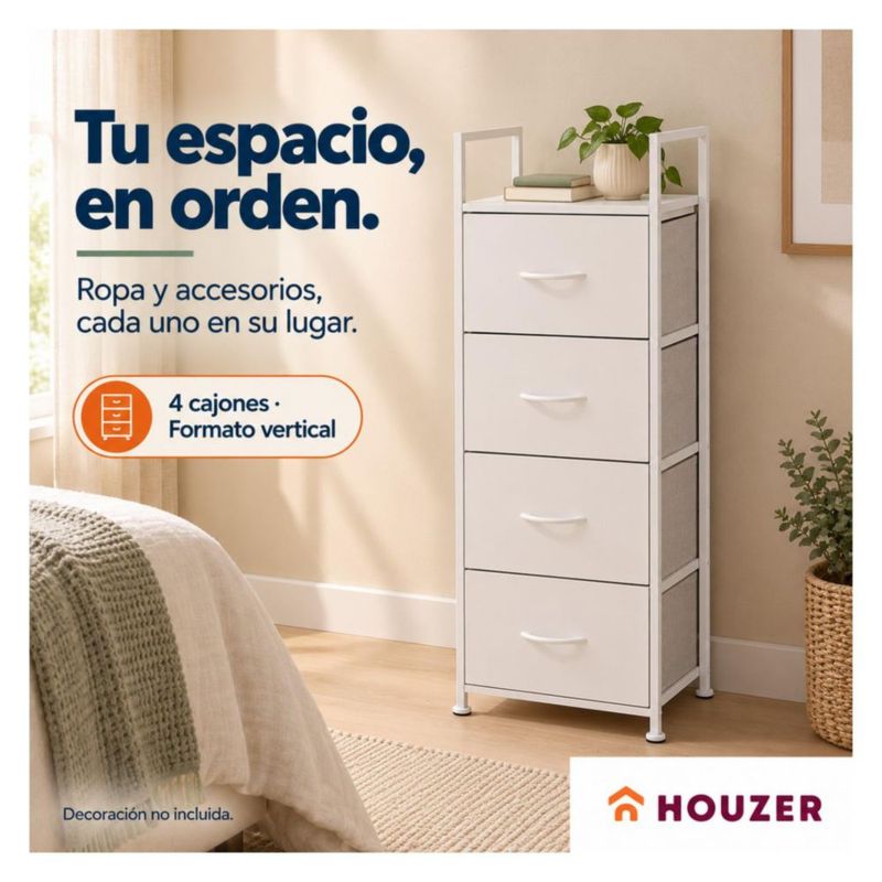 Comoda Cajonera Vertical 4 Cajones Organizador Ropa Recamara Nordico