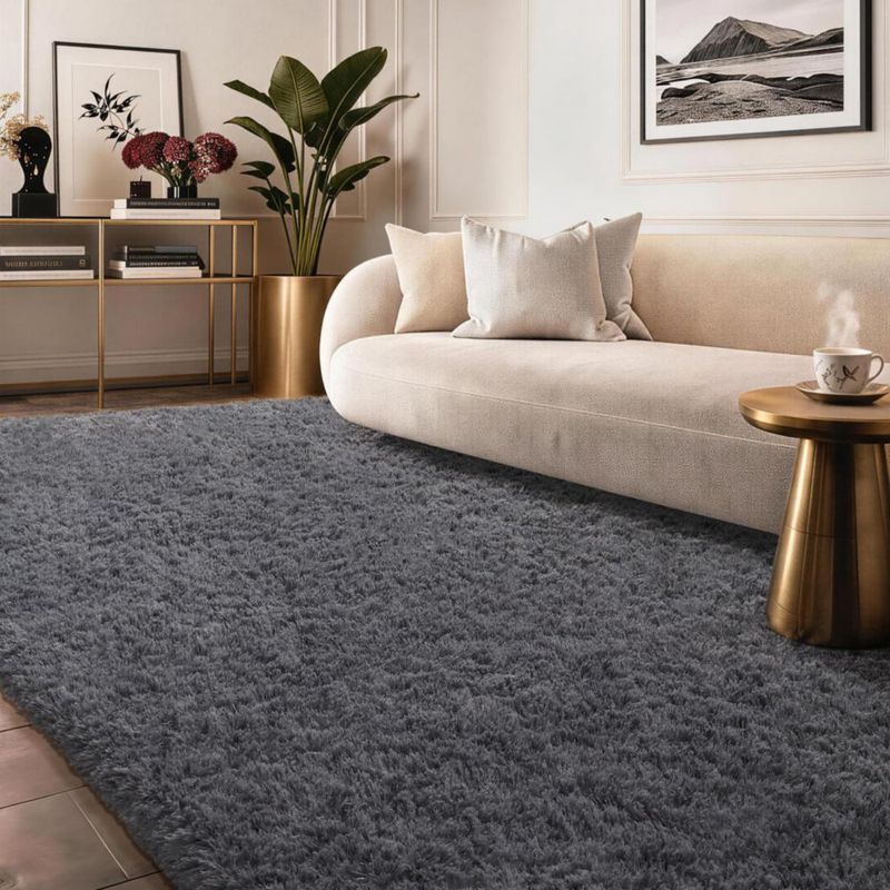 Alfombra de Área Ophanie 244x152 cm Gris de Pelo Largo Antideslizante
