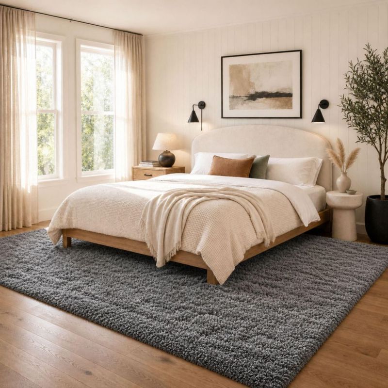 Alfombra de Área Ophanie 244x152 cm Gris de Pelo Largo Antideslizante