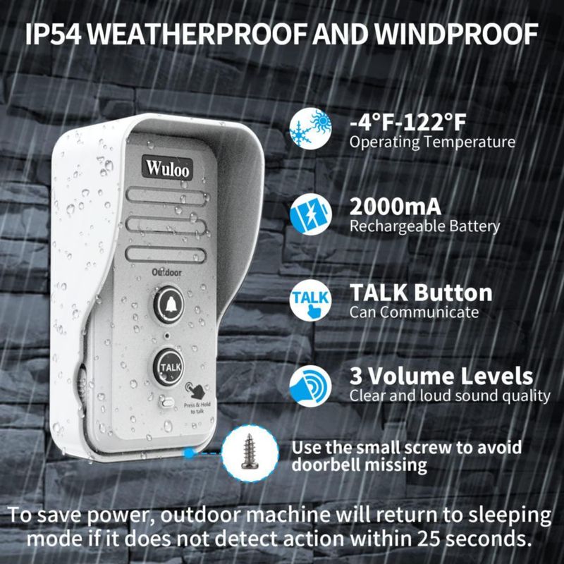 Timbre inalámbrico con intercomunicador Wuloo 1T1 impermeable 800 m