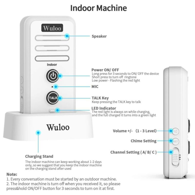 Timbre inalámbrico con intercomunicador Wuloo 1T1 impermeable 800 m