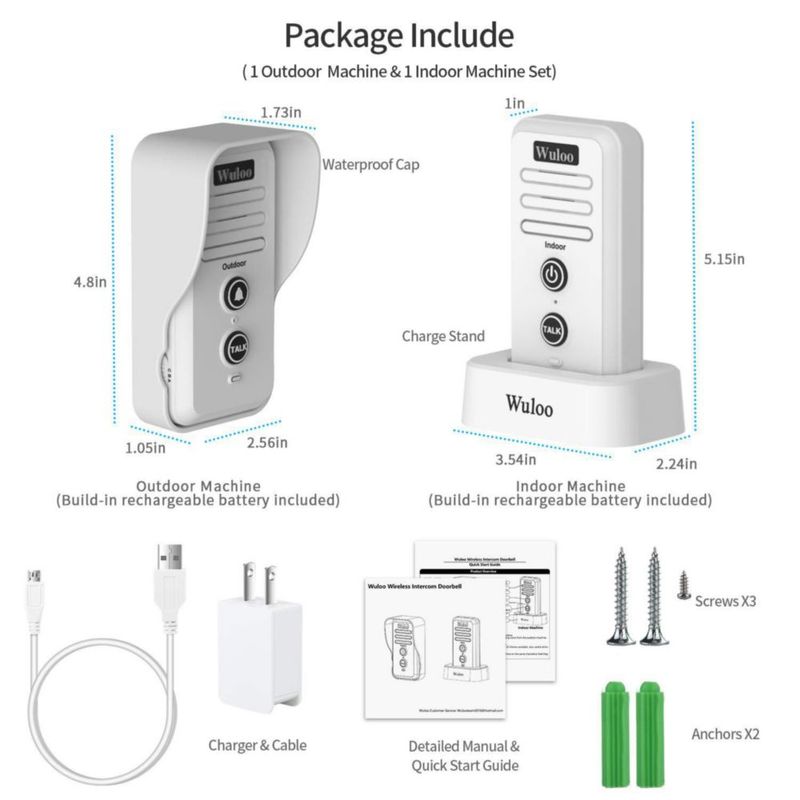 Timbre inalámbrico con intercomunicador Wuloo 1T1 impermeable 800 m