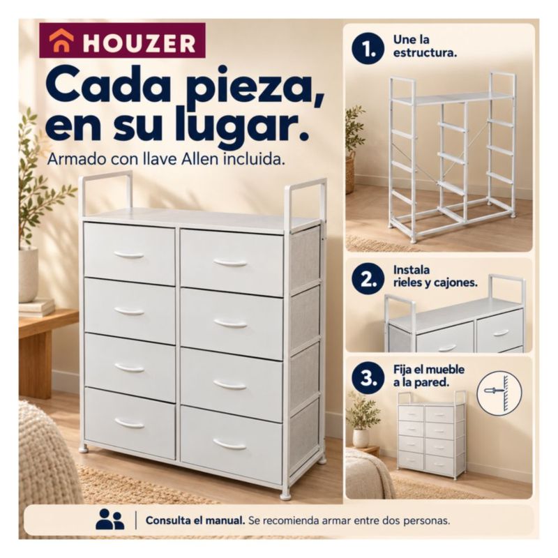 Comoda Cajonera Vertical 8 Cajones Agarradera Superior Nodico